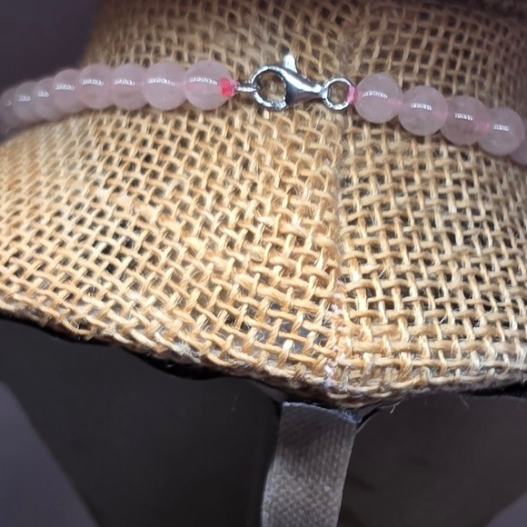 Rose Quartz Heart Pendant Necklace Beaded Chain Women Jewelry - Picture 2 of 3